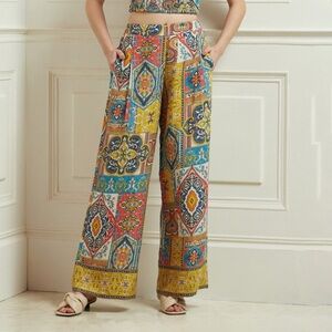 NWTs Anthropologie Ranna Gill Tile Print Linen Blend Wide Leg Pants Size XSP